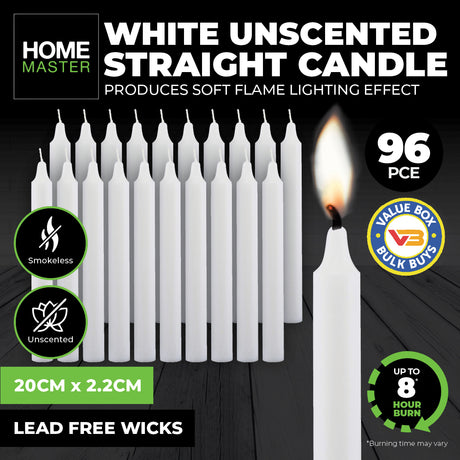 Elegant 96-Piece White Straight Candles for Weddings and Home Decor - 20cm