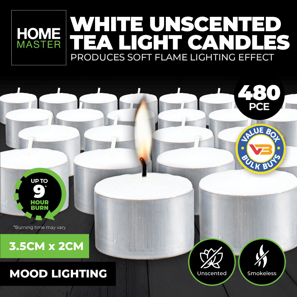 Home Master 480 Unscented White Tealight Candles for Weddings and Celebrations