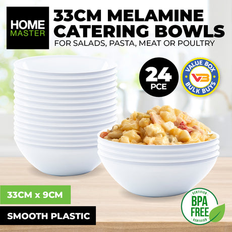 Home Master 24-Piece Stackable Melamine Bowls - Lightweight and Durable 33cm Set