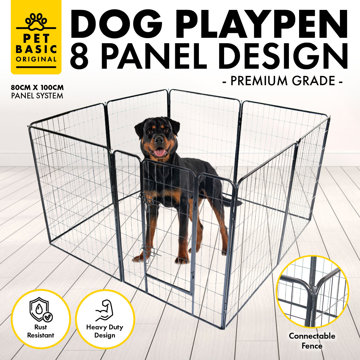 8-Panel Foldable Pet Playpen - Durable Steel Exercise Enclosure for Dogs and Small Animals (80cm x 100cm)