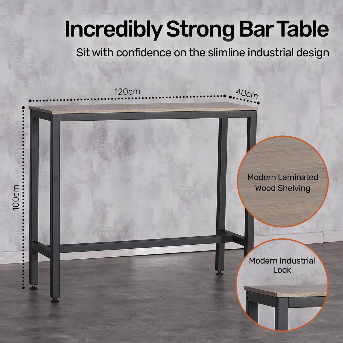 Nordic Industrial High Bar Table - Stylish Modern Design 120cm