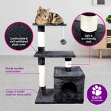 Multi-Level Cat Scratching Tower and Playhouse - Dark Grey 65cm