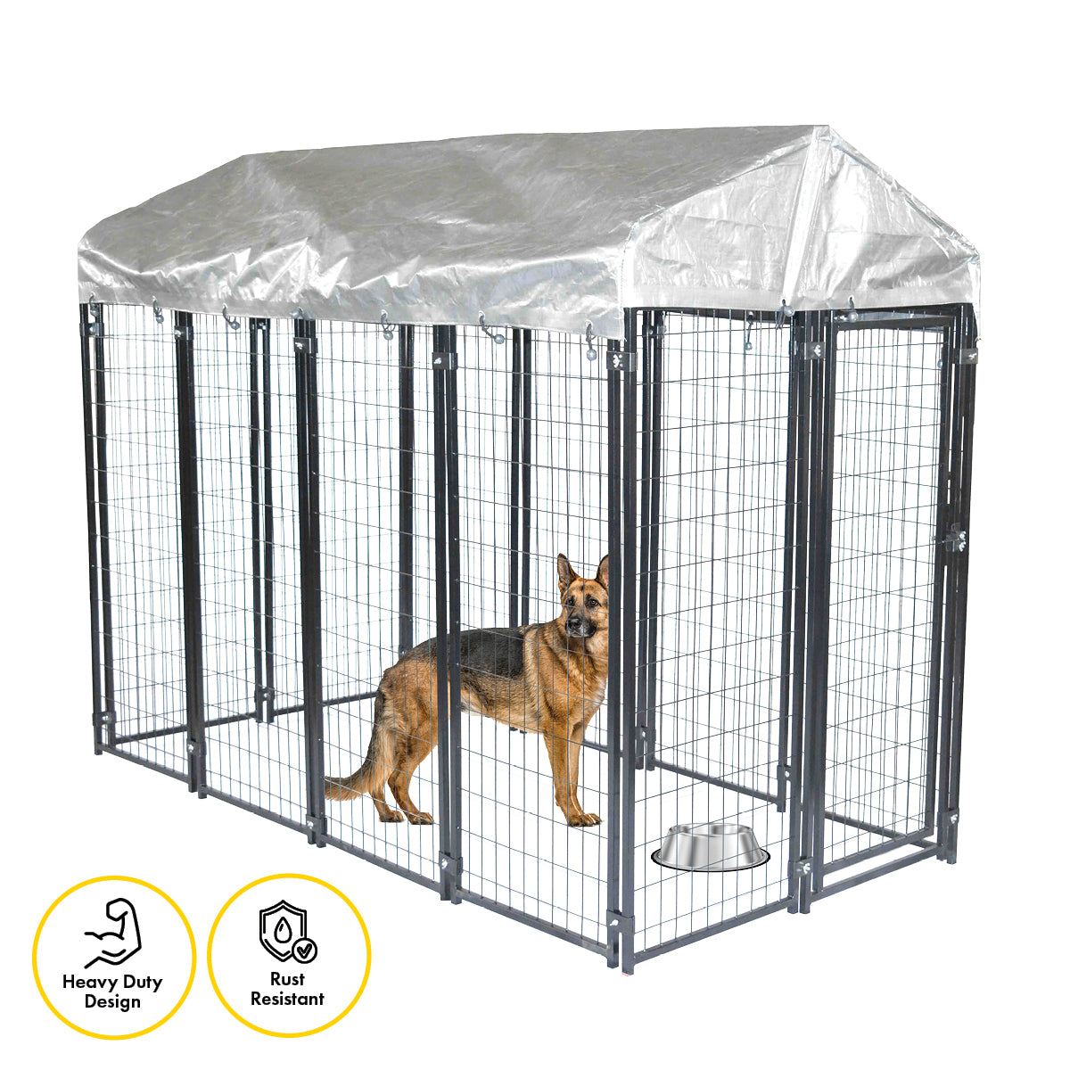 Heavy-Duty Waterproof Dog Kennel Enclosure with Lockable Gate - 1.83 x 2.43 x 1.22m